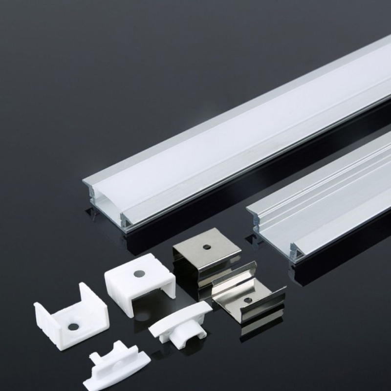 Profilo in Alluminio Colore Silver per Strip LED a Incasso (Max l: 12,4mm) Copertura Satinata 2000 x 24,7 x 7mm