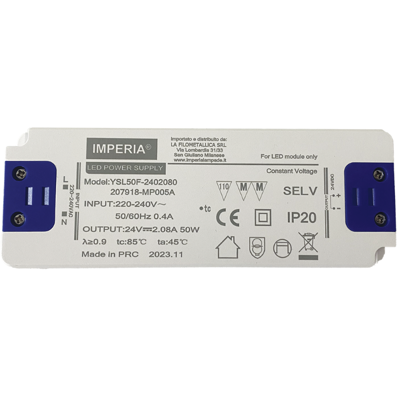 Alimentatore Slim IP20 24V 50W 2.08A Dimensione 160*58*18mm