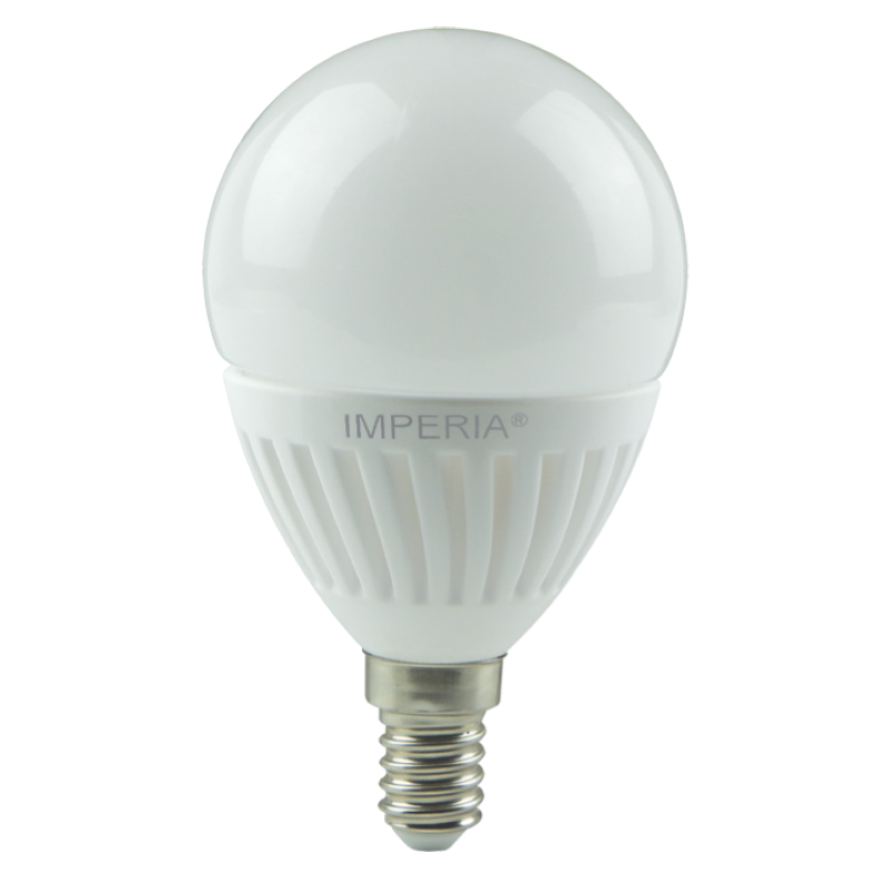 Lampadina LED mini globo con attacco E14, potenza 12W, luce naturale 4000K e flusso luminoso di 1320 lumen. Durata fino a 25.000 ore. Dimensioni Ø60 × 102 mm.