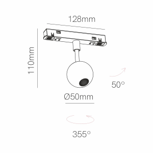 Faretto LED Orientabile BORA 48V per Binario Magnetico, 4.5W, 38°, 3000K, Bianco