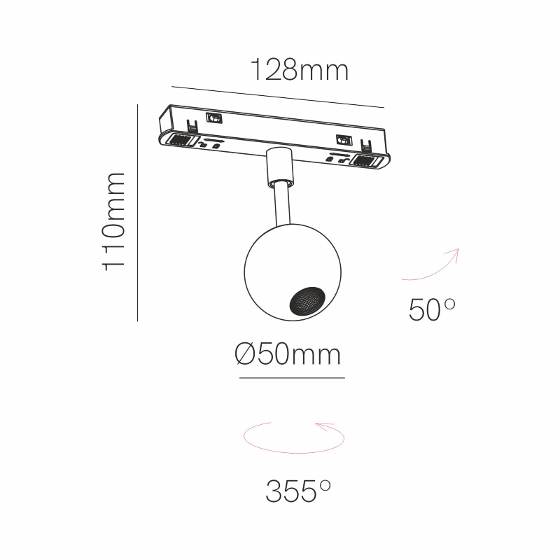 Faretto LED Orientabile BORA 48V per Binario Magnetico, 4.5W, 38°, 3000K, Bianco