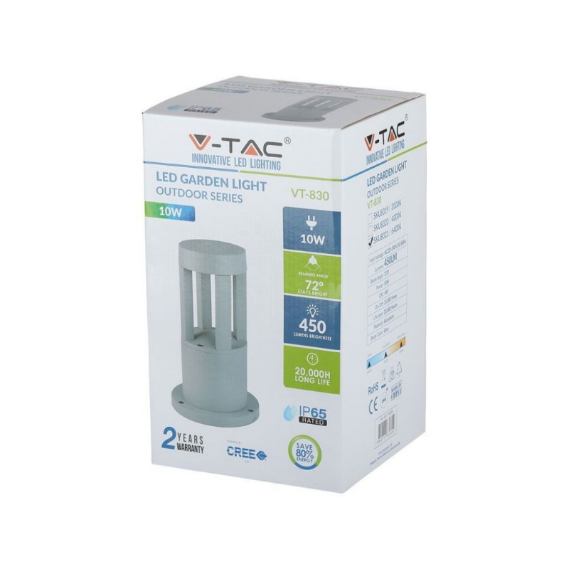 Lampada LED da Giardino V-TAC VT-830 10W COB CREE 450lm 4000K 72° IP65 Grigio