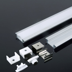 Profilo in Alluminio Colore Silver per Strip LED a Incasso (Max l: 12,4mm) Copertura Satinata 2000 x 24,7 x 7mm